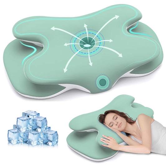 Neck Pillow for Sleeping Contour Memory Foam Cervical Pillow Neck Pillow for Side Back Stomach Sleepers with Ice Silk Fabric